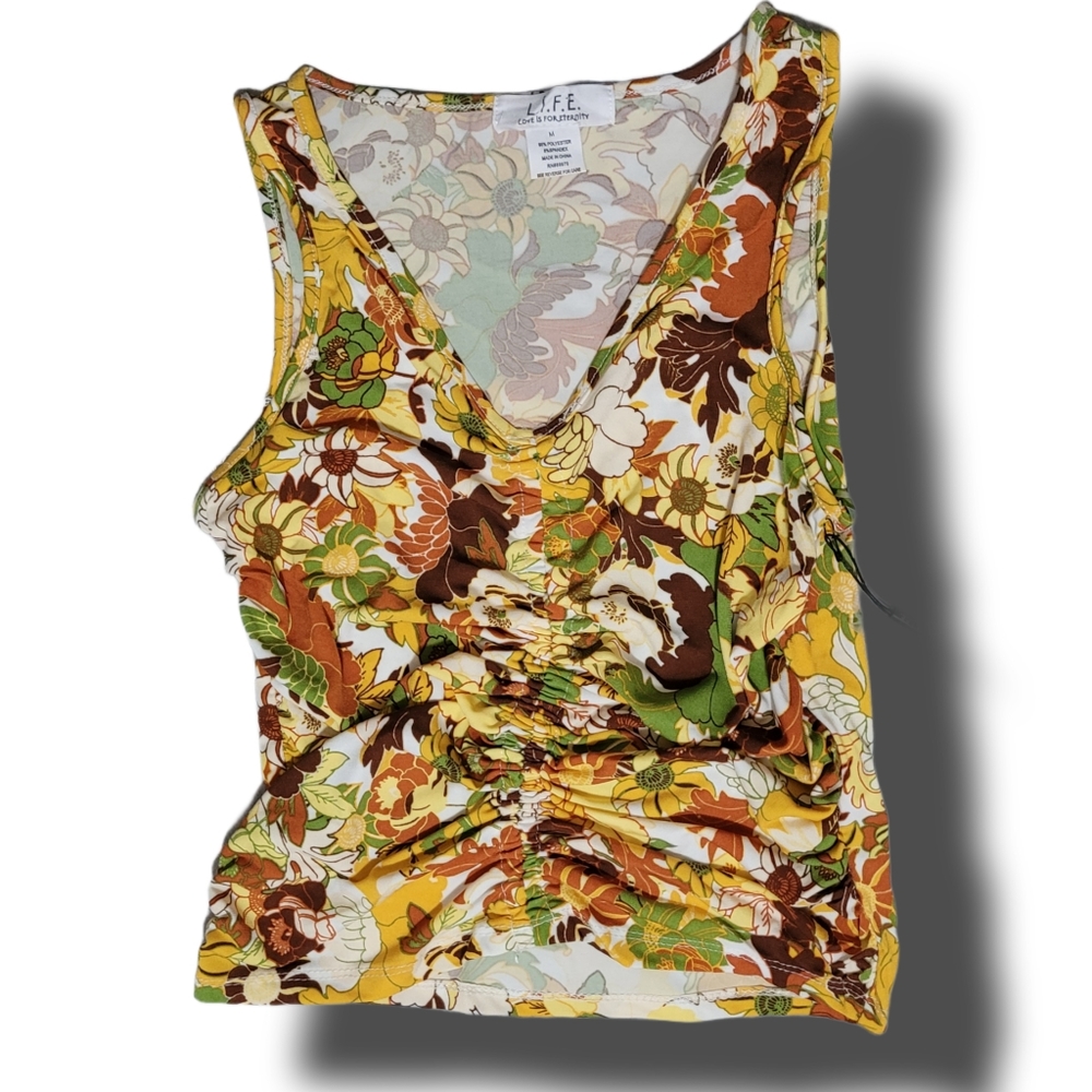 Young Contemporary Floral Ruched Crop Top NWT M